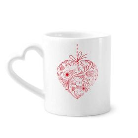 Dıythinker 340 ml Çiçekler Sarmaşık Sevgililer Günü Kırmızı Seramik Kalp Saplı Kupa