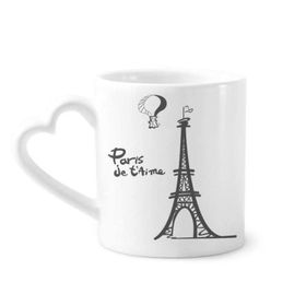 Dıythinker 340 ml Çizgi Çizim Eyfel Kulesi Silüeti Paris Seramik Kalp Saplı Kupa