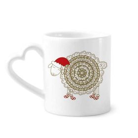 Dıythinker 340 ml Çizgi Film Koyun Noel Şapkası Çoraplar Seramik Kalp Saplı Kupa