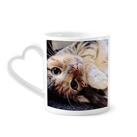 Dıythinker 340 ml Çizgili Kedi Rahatlatıcı Hayvan Sevimli Seramik Kalp Saplı Kupa