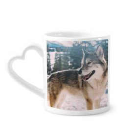 Dıythinker 340 ml Gülümseme Beyaz Köpek Kar Resmi Kahve Kupası