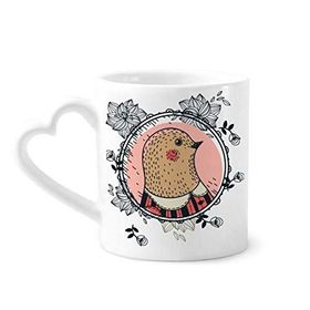 Dıythinker 340 ml Güvercin Çiçek Yaprağı Çizgi Film İllüstrasyon Desenli Kahve Kupası