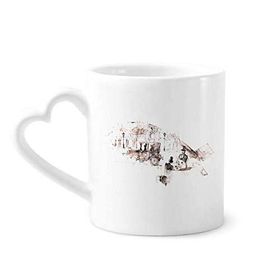 Dıythinker 340 ml İngiliz Mimarisi Vintage Araba Suluboya Seramik Kalp Saplı Kupa