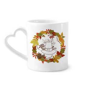Dıythinker 340 ml Kalp Saplı Çelenk Şükran Günü Yaprak Desenli Kahve Kupaları Seramik Kupa