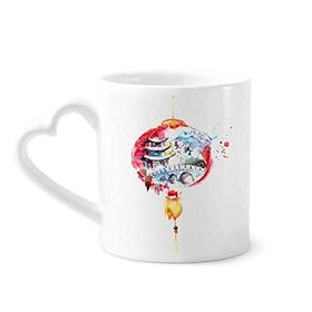 Dıythinker 340 ml Kalp Saplı Çin Çin Feneri Köprüsü Çizim Kahve Kupaları Seramik Kupa