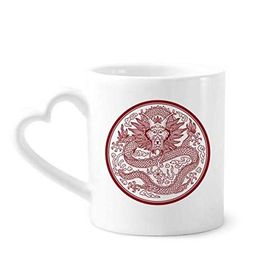 Dıythinker 340 ml Kalp Saplı Çin Ejderhası Hayvan Daire Portre Kahve Kupaları Seramik Kupa