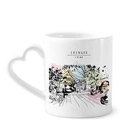 Dıythinker 340 ml Kalp Saplı Çin Lijiang'da Huzurlu Bir Pavilyon Kahve Kupaları Seramik Kupa