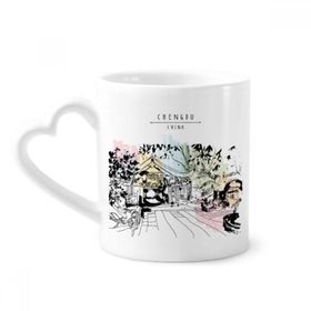 Dıythinker 340 ml Kalp Saplı Çin Lijiang'da Huzurlu Bir Pavilyon Kahve Kupaları Seramik Kupa