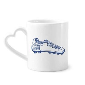 Dıythinker 340 ml Kalp Saplı Çizgi Film Futbol Ayakkabıları Mavi Desenli Kahve Kupaları Çömlekçilik Seramik Kupa