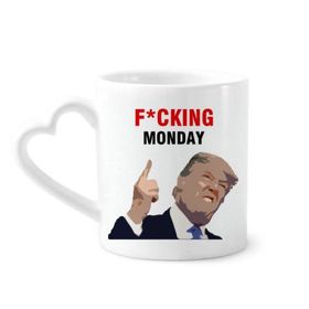 Dıythinker 340 ml Kalp Saplı Gülünç Amerikan Başkanı Trump Resim Kahve Kupaları Seramik Kupa