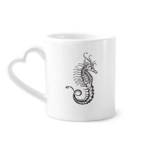 Dıythinker 340 ml Kalp Saplı Hippocampus Deniz Yaşamı İllüstrasyon Kahve Seramik Kupa
