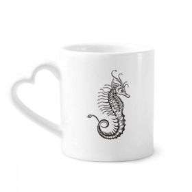 Dıythinker 340 ml Kalp Saplı Hippocampus Deniz Yaşamı İllüstrasyon Kahve Seramik Kupa