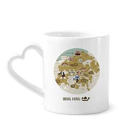 Dıythinker 340 ml Kalp Saplı Hong Kong Geleneksel Haritası Çin Kahve Seramik Kupa