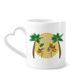 Dıythinker 340 ml Kalp Saplı Hula Brezilya Karnaval Sloganı Brezilya Kahve Seramik Kupa