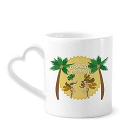 Dıythinker 340 ml Kalp Saplı Hula Brezilya Karnaval Sloganı Brezilya Kahve Seramik Kupa