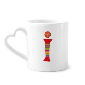 Dıythinker 340 ml Kalp Saplı I Alphabet Turuncu Meyve Sevimli Desenli Kahve Seramik Kupa