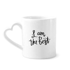 Dıythinker 340 ml Kalp Saplı I Am The Best Quote Kahve Çömlekçilik Seramik Kupa