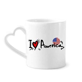Dıythinker 340 ml Kalp Saplı I Love America Dünya Bayrağı Kalp Kahve Çömlekçilik Seramik Kupa