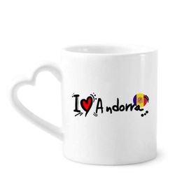 Dıythinker 340 ml Kalp Saplı I Love Andorra Kelime Bayrağı Aşk Kalp İllüstrasyon Kahve Seramik Kupa