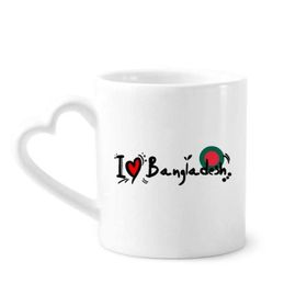 Dıythinker 340 ml Kalp Saplı I Love Bangladeş Kelime Bayrağı Aşk Kalp İllüstrasyon Kahve Seramik Kupa