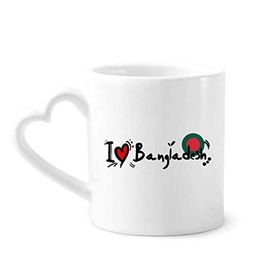 Dıythinker 340 ml Kalp Saplı I Love Bangladeş Kelime Bayrağı Aşk Kalp İllüstrasyon Kahve Seramik Kupa