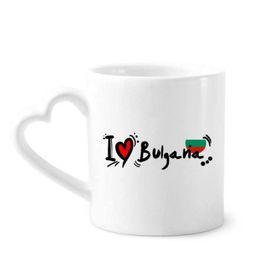 Dıythinker 340 ml Kalp Saplı I Love Bulgana Kelime Bayrağı Aşk Kalp İllüstrasyon Kahve Seramik Kupa