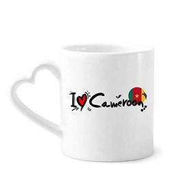 Dıythinker 340 ml Kalp Saplı I Love Cameroon Kelime Bayrağı Aşk Kalp İllüstrasyon Kahve Seramik Kupa
