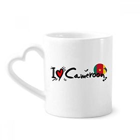 Dıythinker 340 ml Kalp Saplı I Love Cameroon Kelime Bayrağı Aşk Kalp İllüstrasyon Kahve Seramik Kupa