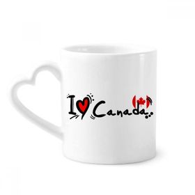 Dıythinker 340 ml Kalp Saplı I Love Canada Kelime Bayrağı Kalp Kahve Seramik Kupa