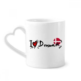 Dıythinker 340 ml Kalp Saplı I Love Danimarka Kelime Bayrağı Aşk Kalp İllüstrasyon Kahve Seramik Kupa