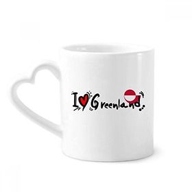 Dıythinker 340 ml Kalp Saplı I Love Greenland Kelime Bayrağı Aşk Kalp İllüstrasyon Kahve Seramik Kupa