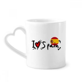 Dıythinker 340 ml Kalp Saplı I Love İspanya Kelime Bayrağı Aşk Kalp İllüstrasyon Kahve Seramik Kupa