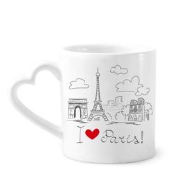 Dıythinker 340 ml Kalp Saplı I Love Paris Fransa Eyfel Kulesi Hattı Kahve Seramik Kupa