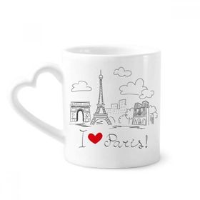 Dıythinker 340 ml Kalp Saplı I Love Paris Fransa Eyfel Kulesi Hattı Kahve Seramik Kupa