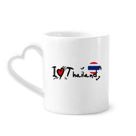 Dıythinker 340 ml Kalp Saplı I Love Tayland Kelime Bayrağı Aşk Kalp İllüstrasyon Kahve Seramik Kupa