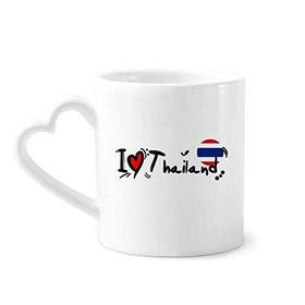 Dıythinker 340 ml Kalp Saplı I Love Tayland Kelime Bayrağı Aşk Kalp İllüstrasyon Kahve Seramik Kupa