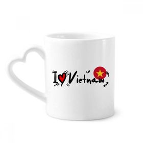 Dıythinker 340 ml Kalp Saplı I Love Vietnam Kelime Bayrağı Aşk Kalp İllüstrasyon Kahve Seramik Kupa