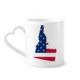 Dıythinker 340 ml Kalp Saplı Idaho Amerika Haritası Yıldızlar Çizgili Bayrak Kahve Seramik Kupa