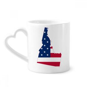 Dıythinker 340 ml Kalp Saplı Idaho Amerika Haritası Yıldızlar Çizgili Bayrak Kahve Seramik Kupa