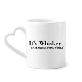 Dıythinker 340 ml Kalp Saplı It's Whiskey Save Water Drink Whiskey Kahve Seramik Kupa