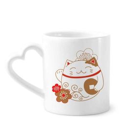 Dıythinker 340 ml Kalp Saplı Japan Lucky Fortune Kedi Çiçek Bakır Kahve Seramik Kupa