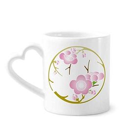 Dıythinker 340 ml Kalp Saplı Japon Kültürü Sevimli Pembe Sakura Kahve Seramik Kupa