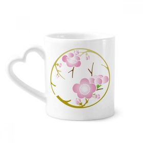 Dıythinker 340 ml Kalp Saplı Japon Kültürü Sevimli Pembe Sakura Kahve Seramik Kupa