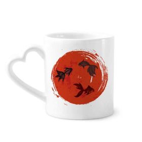 Dıythinker 340 ml Kalp Saplı Japonya Kırmızı Japon Balığı Daire Portre Kahve Seramik Kupa