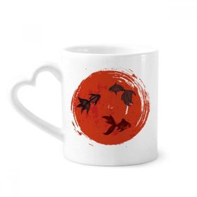 Dıythinker 340 ml Kalp Saplı Japonya Kırmızı Japon Balığı Daire Portre Kahve Seramik Kupa