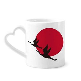 Dıythinker 340 ml Kalp Saplı Japonya Kırmızı Siyah Uçan Kazlar Kahve Seramik Kupa