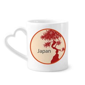 Dıythinker 340 ml Kalp Saplı Japonya Kültürü Kırmızı Ağaç Desenli Kahve Seramik Kupa