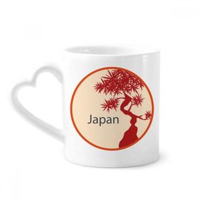 Dıythinker 340 ml Kalp Saplı Japonya Kültürü Kırmızı Ağaç Desenli Kahve Seramik Kupa