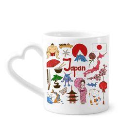 Dıythinker 340 ml Kalp Saplı Japonya Landscap Hayvanlar Ulusal Bayrak Kahve Seramik Kupa