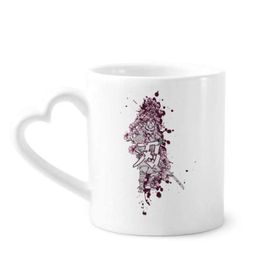 Dıythinker 340 ml Kalp Saplı Japonya Ninja Samurai Kılıç Sakura Sanat Kahve Seramik Kupa